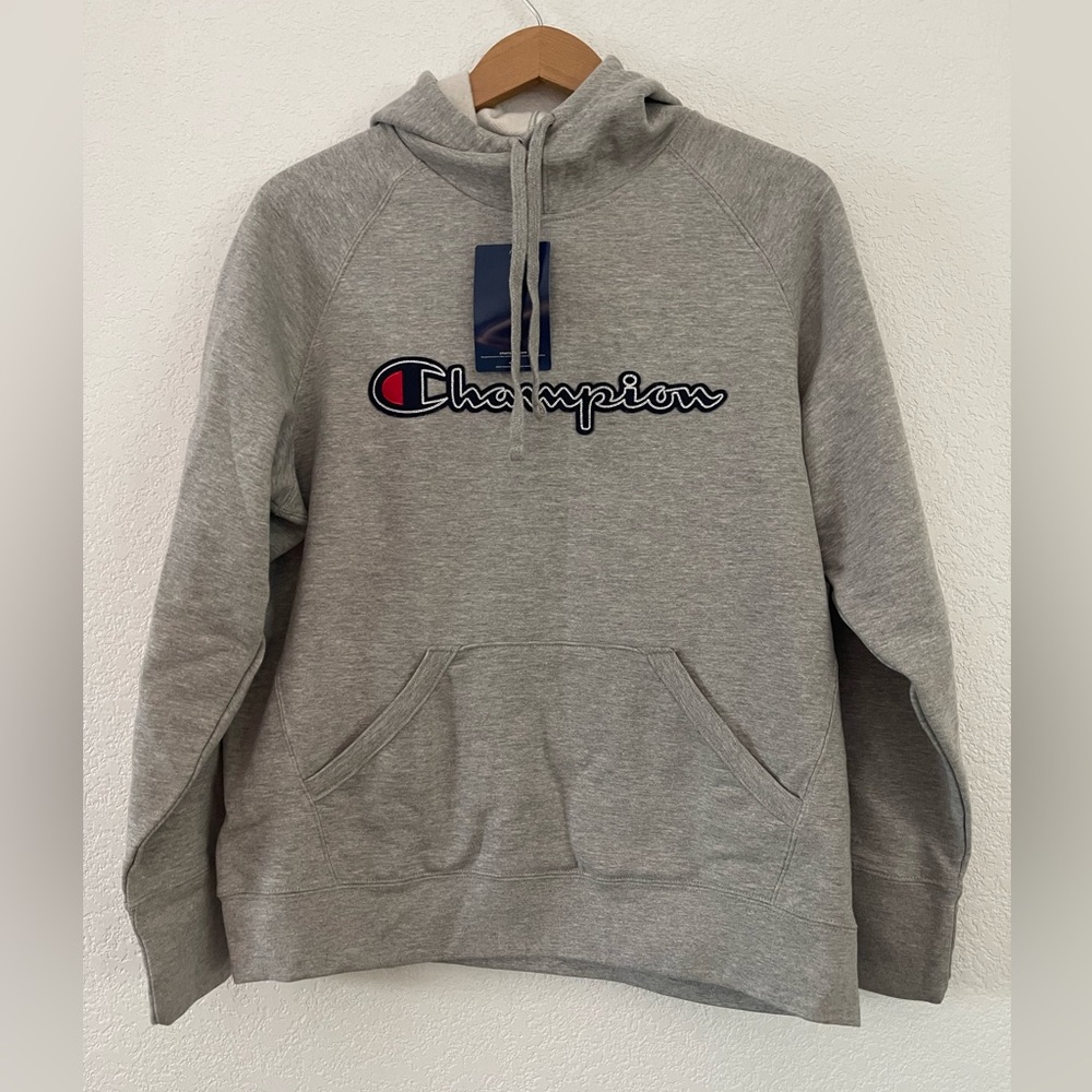 NWT Champion Powerblend Hoodie Gray Men’s XL Embroidered Logo Sweatshirt